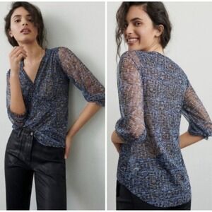 Anthropologie - Gretchen Smocked Blue, Black And White Tunic Blouse Sz S